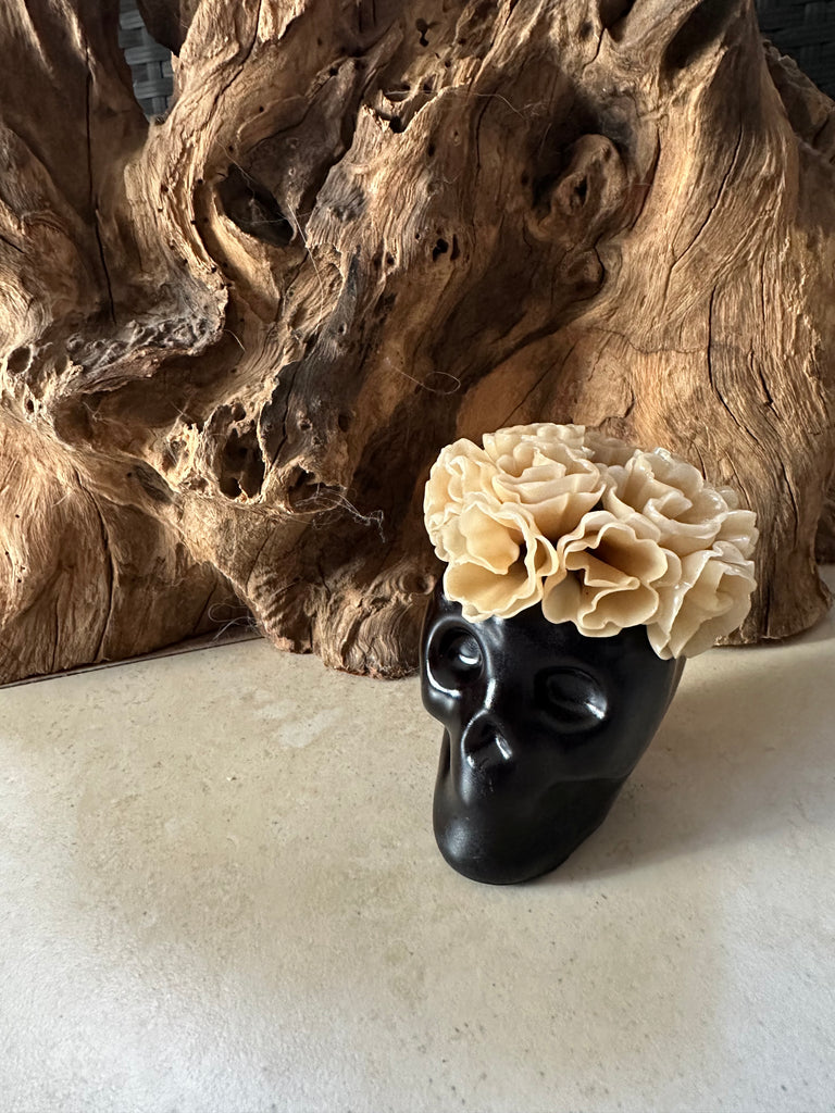 Small Flower Skull Candle