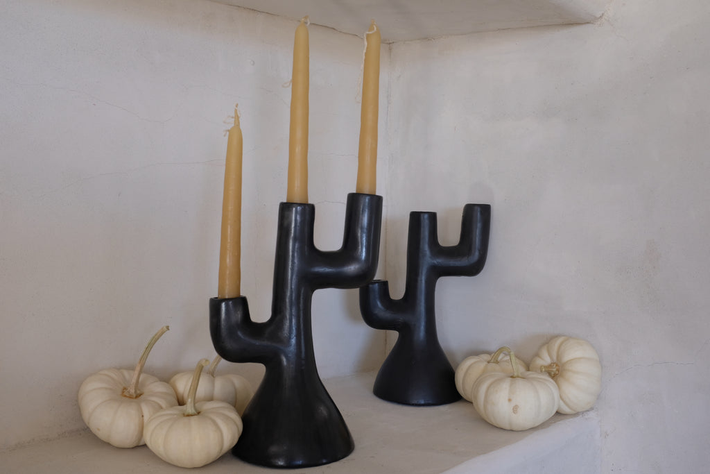 Black Clay Candle Holder